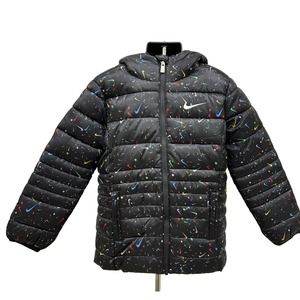 NWT Nike Girls Black Multi/ Swoosh Pattern Hooded Zip-Up Coat Sz 6x